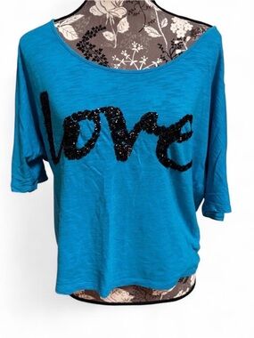 Express Sequin “Love” Blue Shirt Women’s Medium